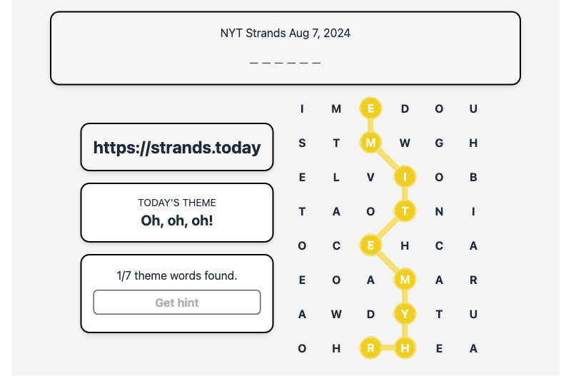 Hint for Today's Strands Spangram, Oh, oh, oh!, Aug 7