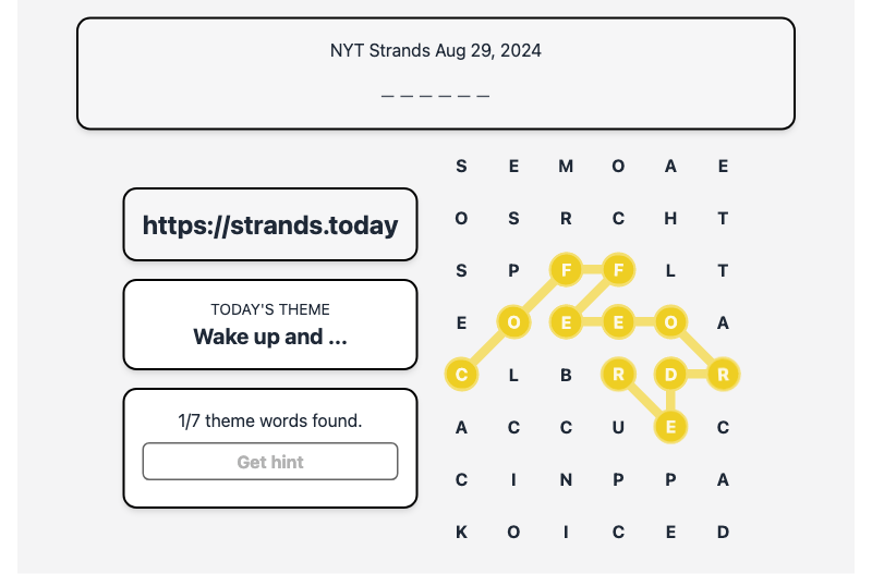 Hint for Today's Strands Spangram, Wake up and ..., Aug 29