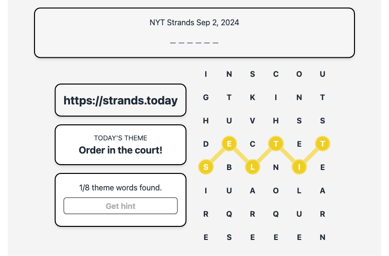 Hint for Today's Strands Spangram, Order in the court!, Sep 2