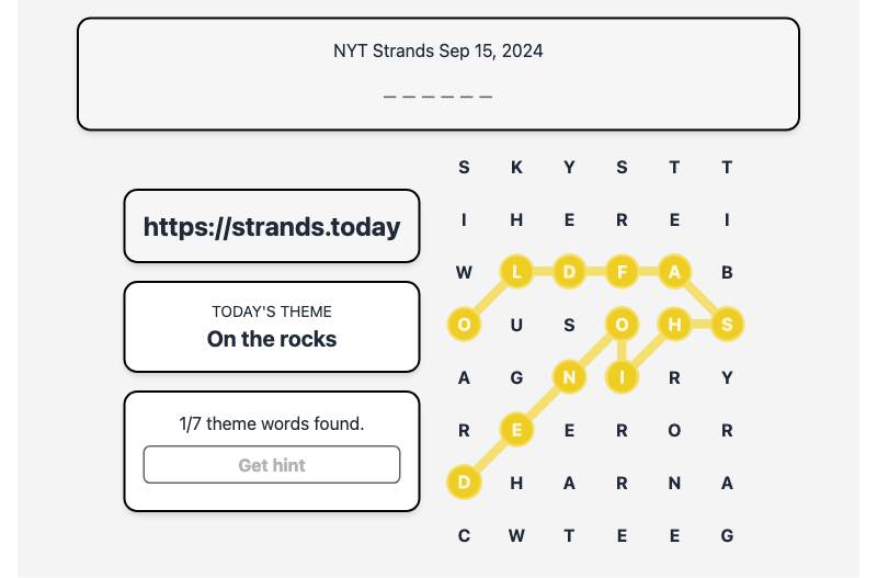 Hint for Today's Strands Spangram, On the rocks, Sep 15