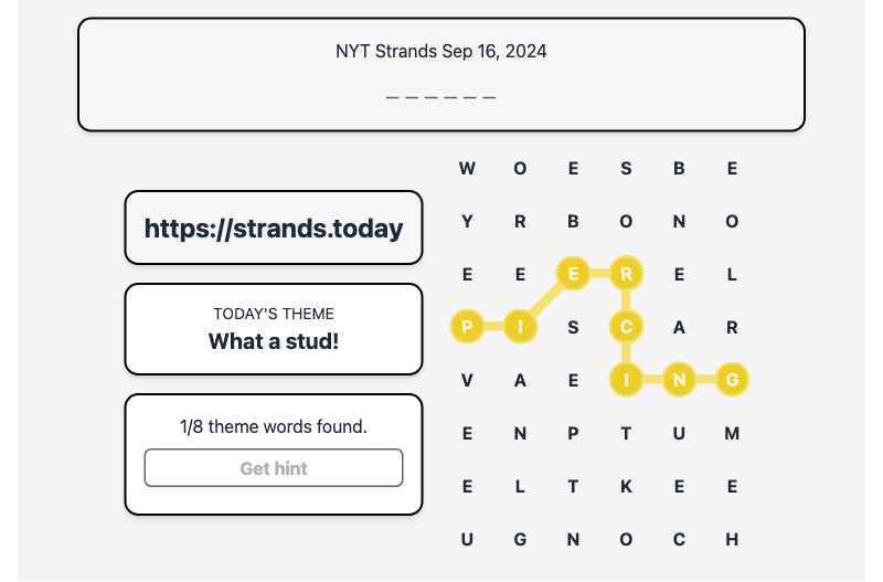 Hint for Today's Strands Spangram, What a stud!, Sep 16