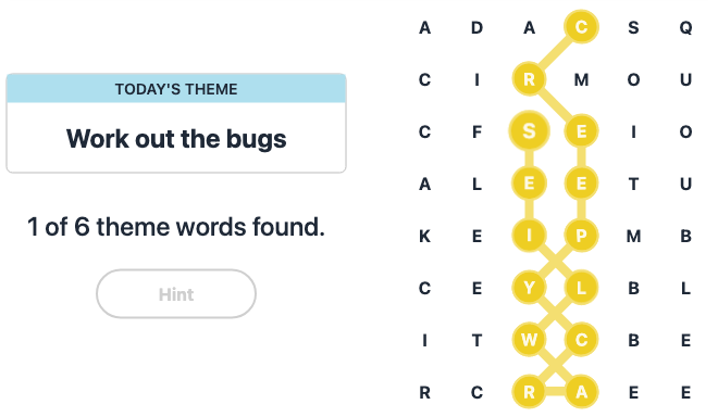 Hint for Today's Strands Spangram, Work out the bugs, Sep 19
