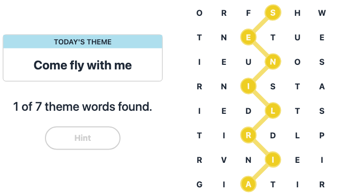 Hint for Today's Strands Spangram, Come fly with me, Nov 27