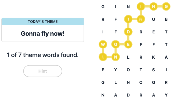Hint for Today's Strands Spangram, Gonna fly now!, Dec 5