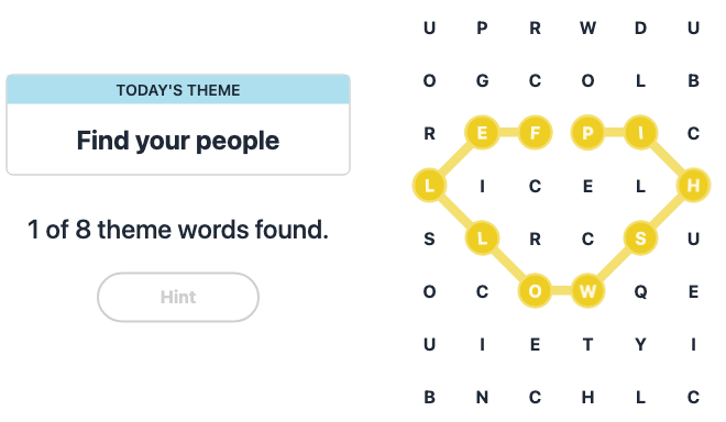 Hint for Today's Strands Spangram, Find your people, Dec 6