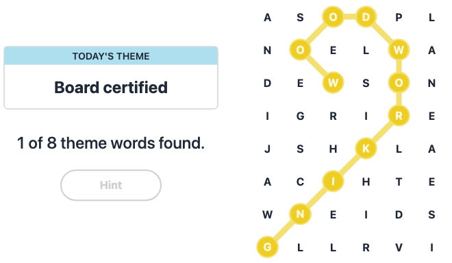 Hint for Today's Strands Spangram, Board certified, Dec 11