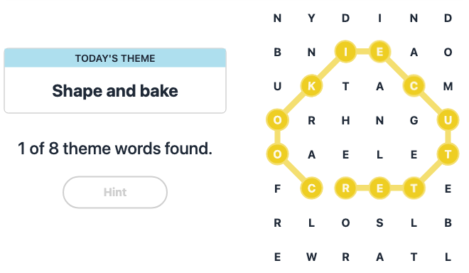 Hint for Today's Strands Spangram, Shape and bake, Dec 12