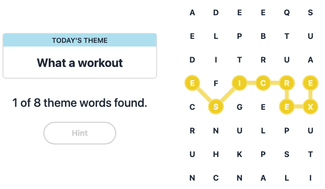 Hint for Today's Strands Spangram, What a workout, Jan 1