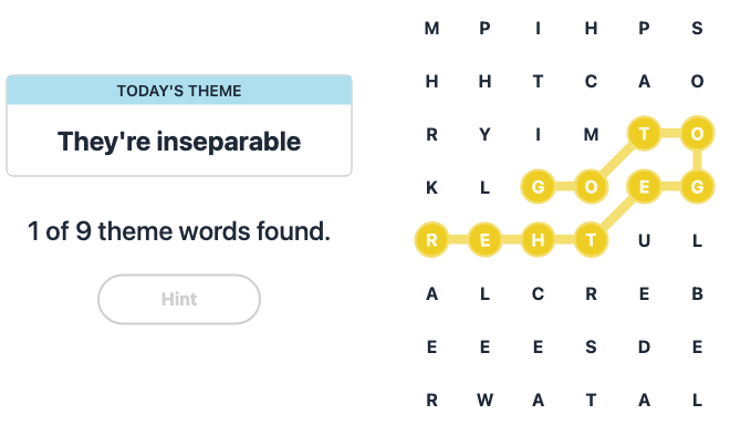 Hint for Today's Strands Spangram, They're inseparable, Jan 10