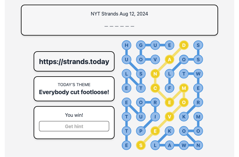 Strands Hint for Aug 12