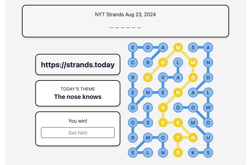 Strands Hint for Aug 23