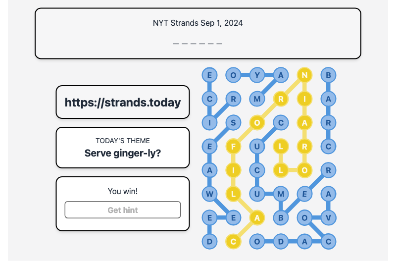 Strands Hint for Sep 1