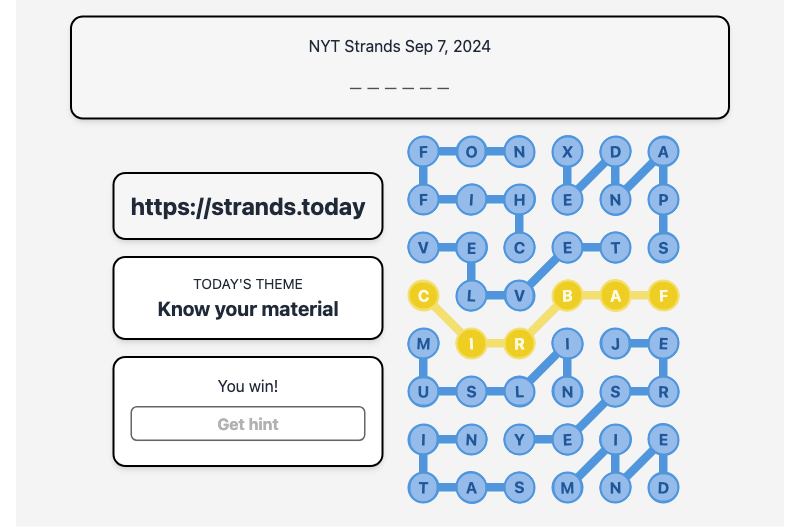 Strands Hint for Sep 7