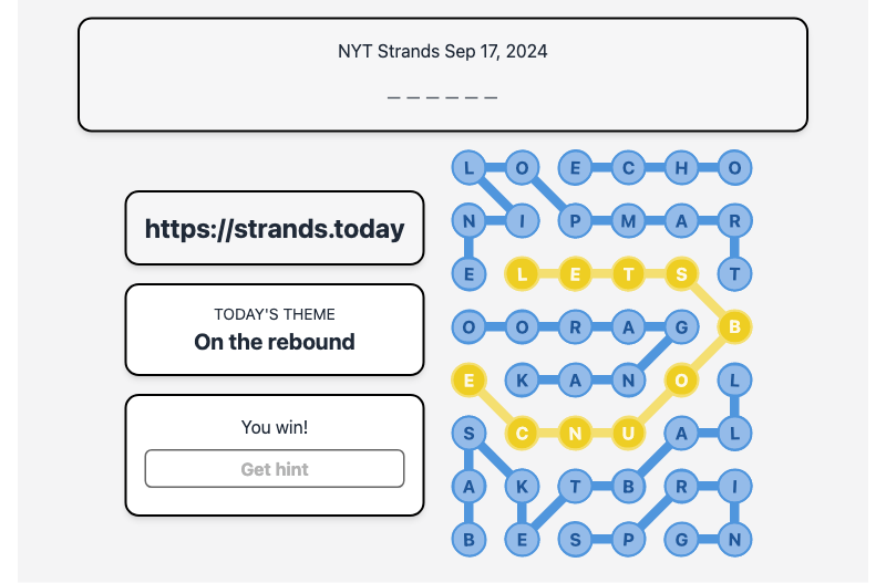 Today's NYT Strands Hint and Answer, On the rebound, Sep 17