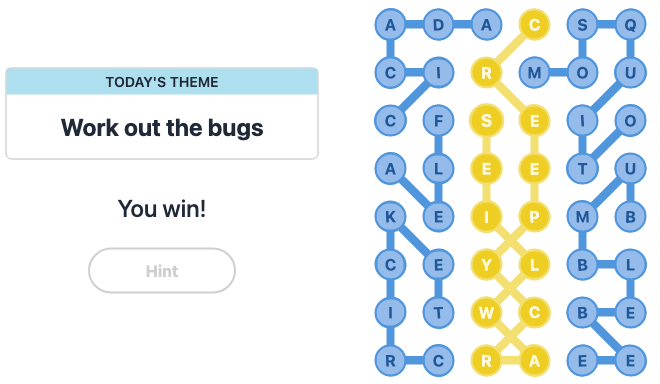 Today's NYT Strands Hint and Answer, Work out the bugs, Sep 19