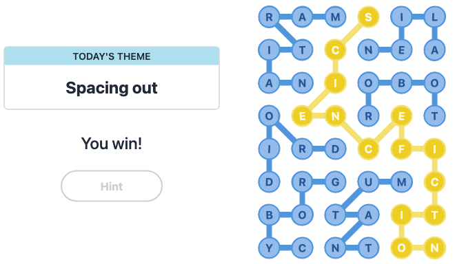 Today's NYT Strands Hint and Answer, Spacing out, Sep 24