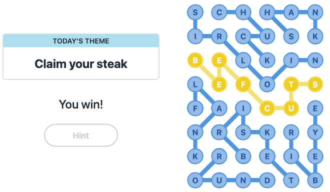 Today's NYT Strands Hint and Answer, Claim your steak, Sep 25