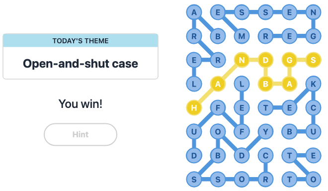 Today's NYT Strands Hint and Answer, Open-and-shut case, Nov 26