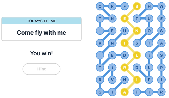 Today's NYT Strands Hint and Answer, Come fly with me, Nov 27