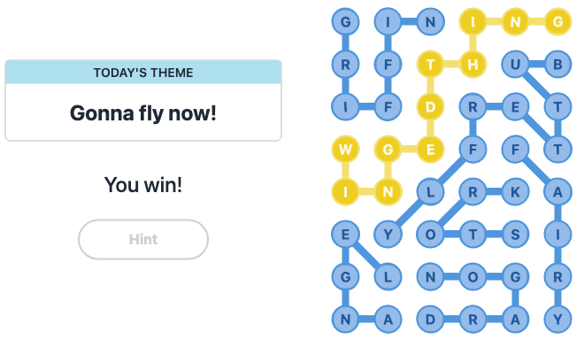 Today's NYT Strands Hint and Answer, Gonna fly now!, Dec 5