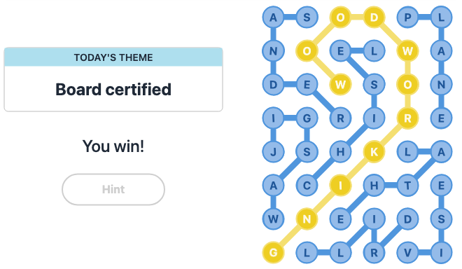 Today's NYT Strands Hint and Answer, Board certified, Dec 11