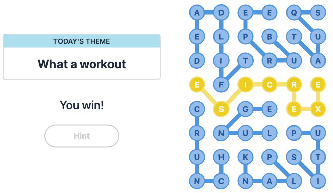 Today's NYT Strands Hint and Answer, What a workout, Jan 1