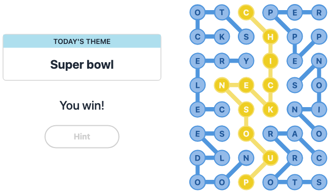 Today's NYT Strands Hint and Answer, Super bowl, Jan 2