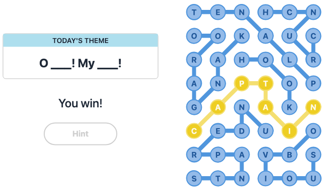 Today's NYT Strands Hint and Answer, O ___! My ___!, Jan 18