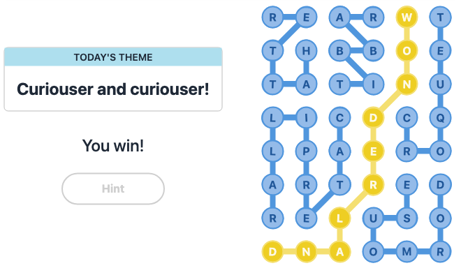 Today's NYT Strands Hint and Answer, Curiouser and curiouser!, Jan 20